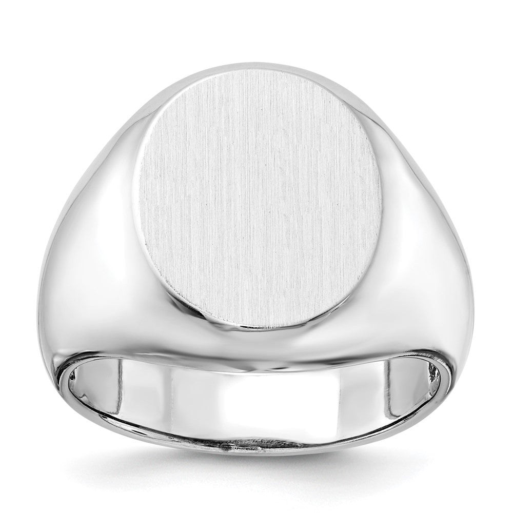 14k White Gold 13.0x16.0mm Oval Open Back Mens Signet Ring