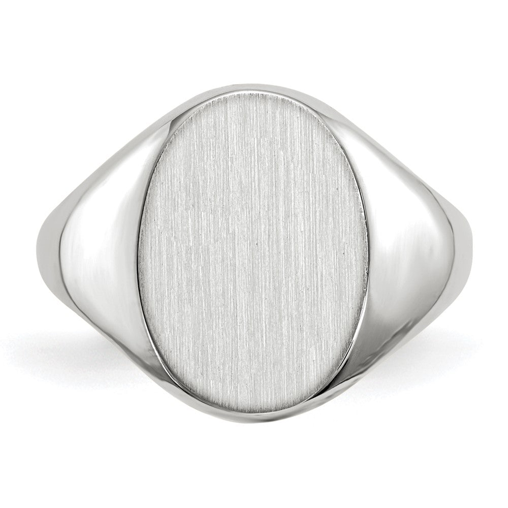 14k White Gold 8.0x11.5mm Oval Closed Back Signet Ring
