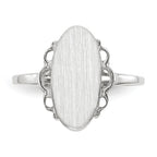 14k White Gold 7.0x14.5mm Oval Open Back Scalloped Edge Signet Ring
