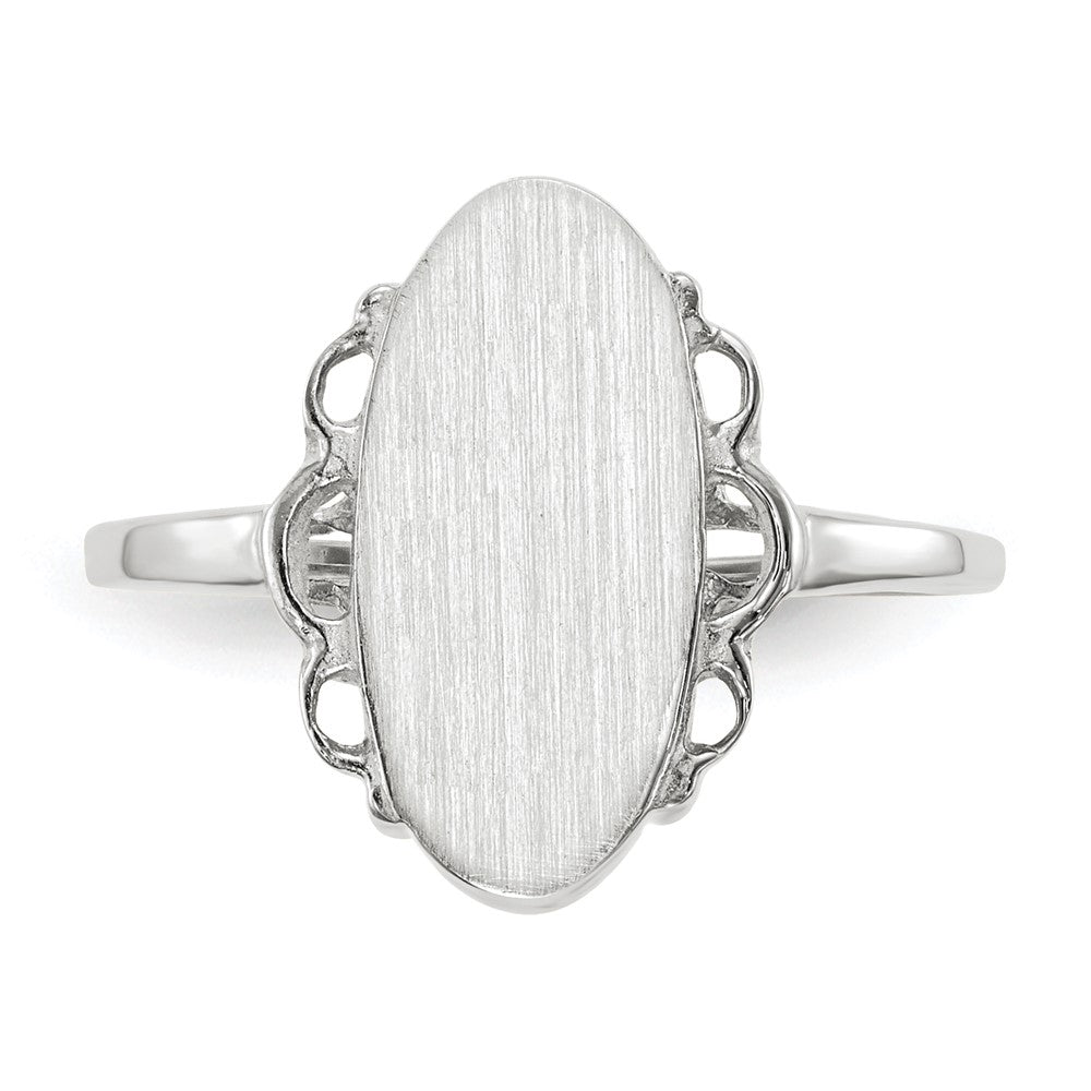 14k White Gold 7.0x14.5mm Oval Open Back Scalloped Edge Signet Ring