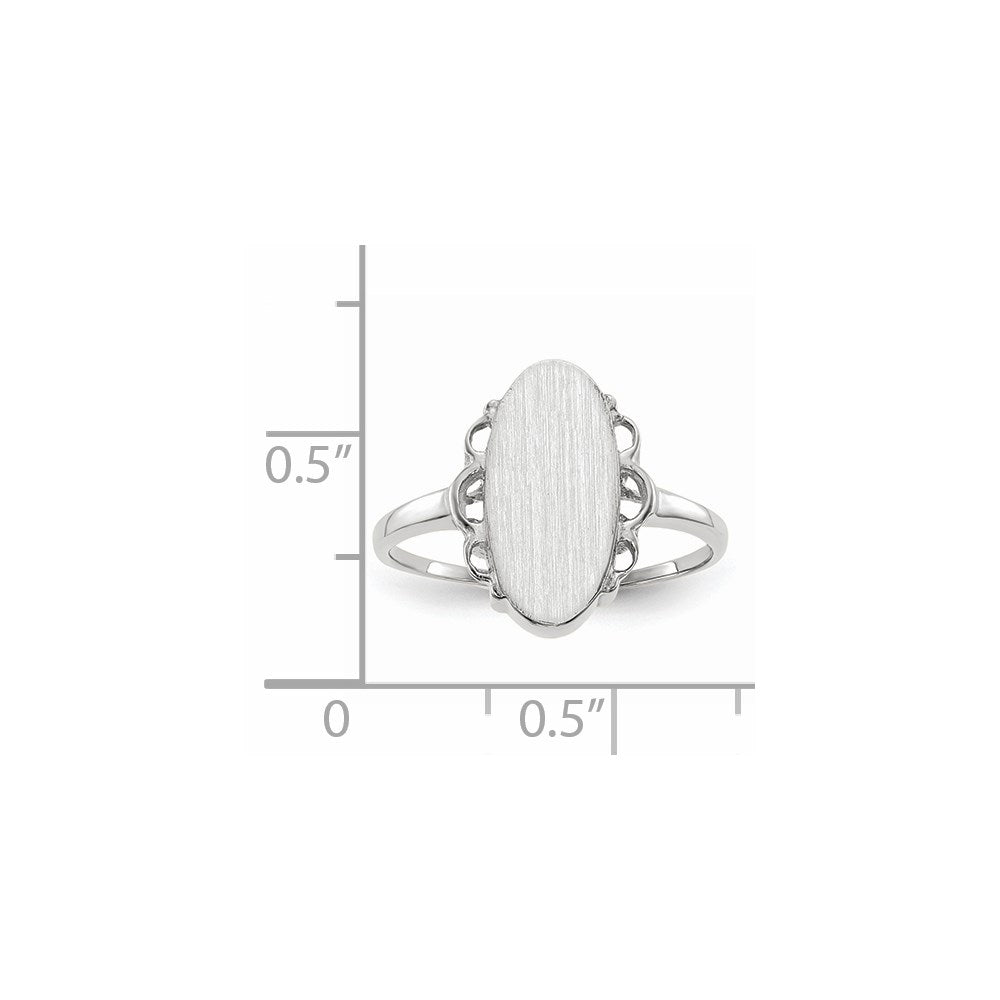 14k White Gold 7.0x14.5mm Oval Open Back Scalloped Edge Signet Ring