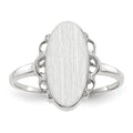 14k White Gold 7.0x14.5mm Oval Open Back Scalloped Edge Signet Ring