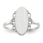 14k White Gold 7.0x14.5mm Oval Open Back Scalloped Edge Signet Ring