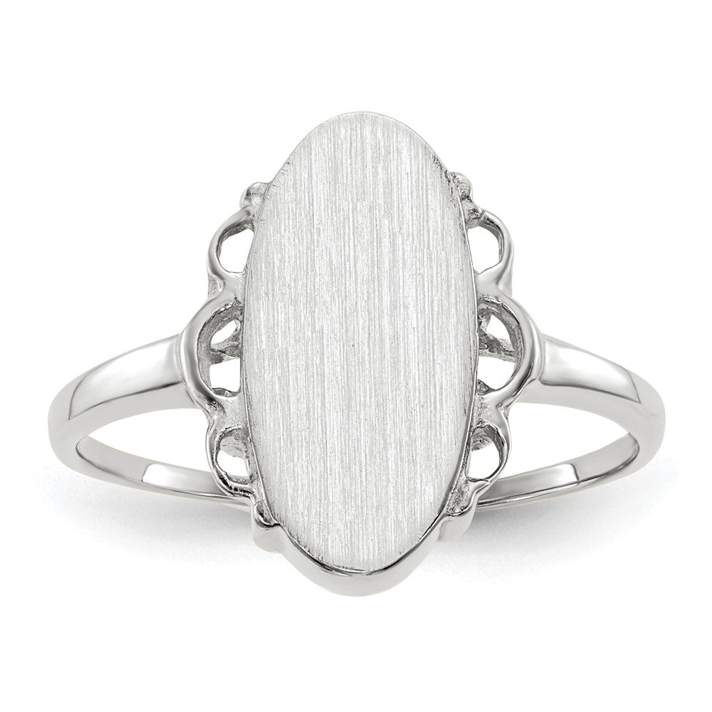 14k White Gold 7.0x14.5mm Oval Open Back Scalloped Edge Signet Ring