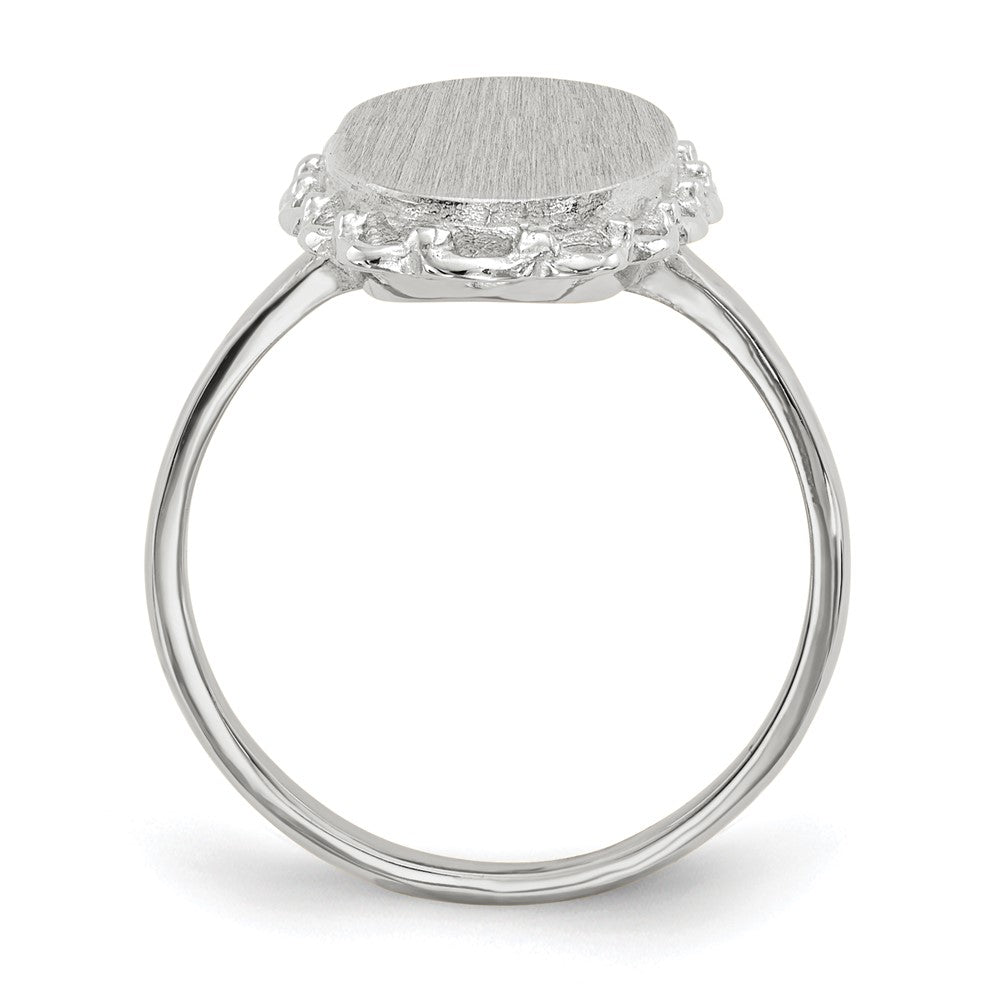 14k White Gold 10.5x14.0mm Oval Open Back Scalloped Edge Signet Ring