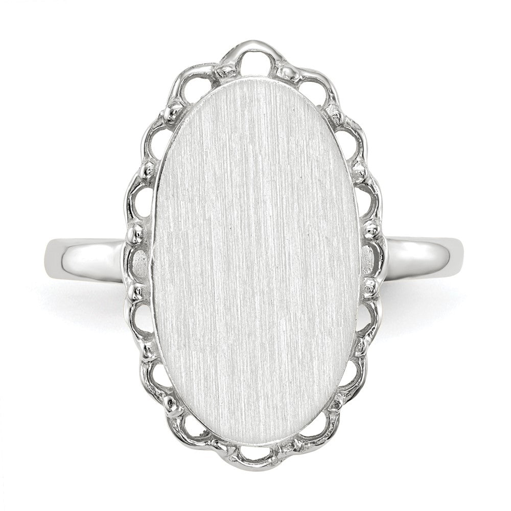 14k White Gold 10.5x14.0mm Oval Open Back Scalloped Edge Signet Ring