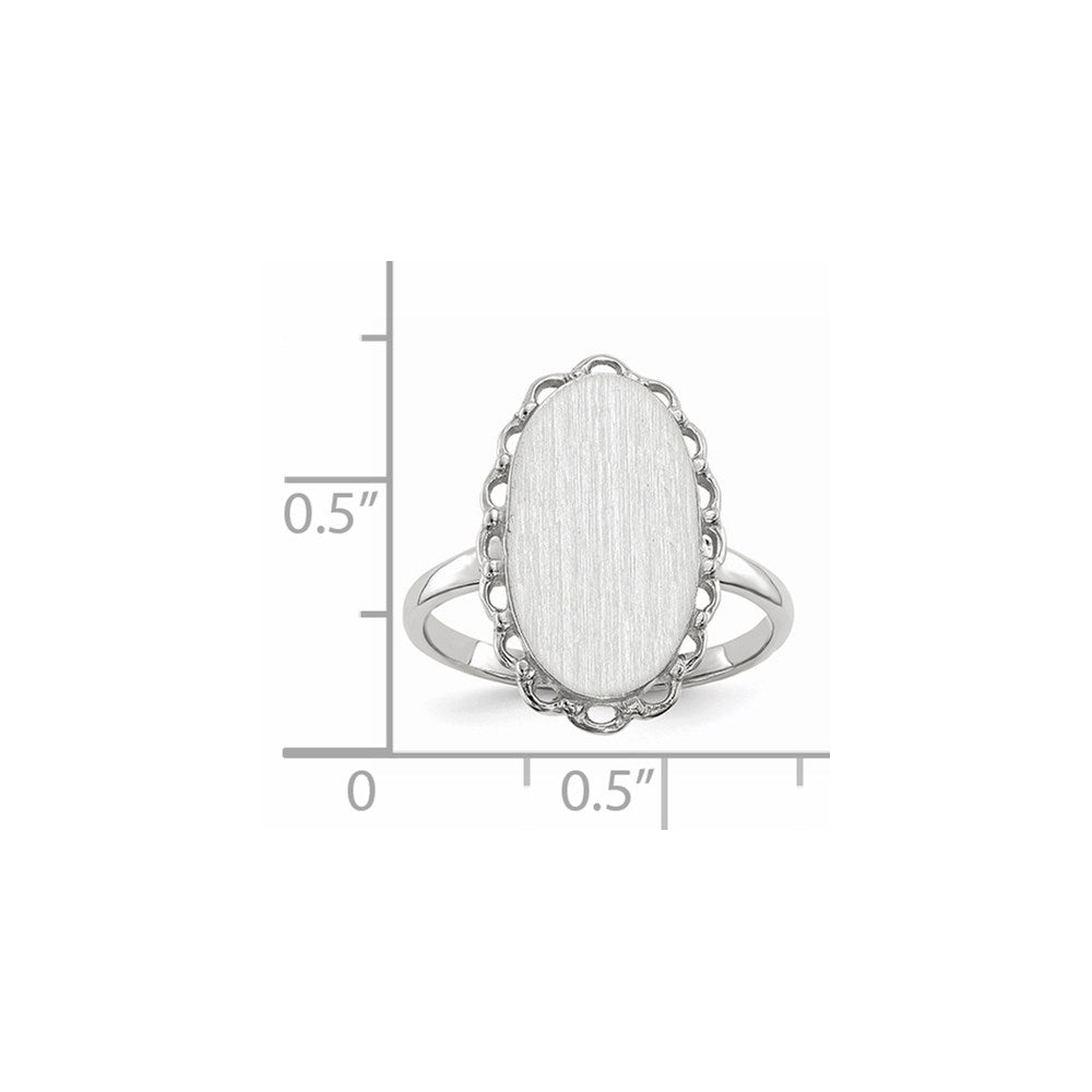 14k White Gold 10.5x14.0mm Oval Open Back Scalloped Edge Signet Ring