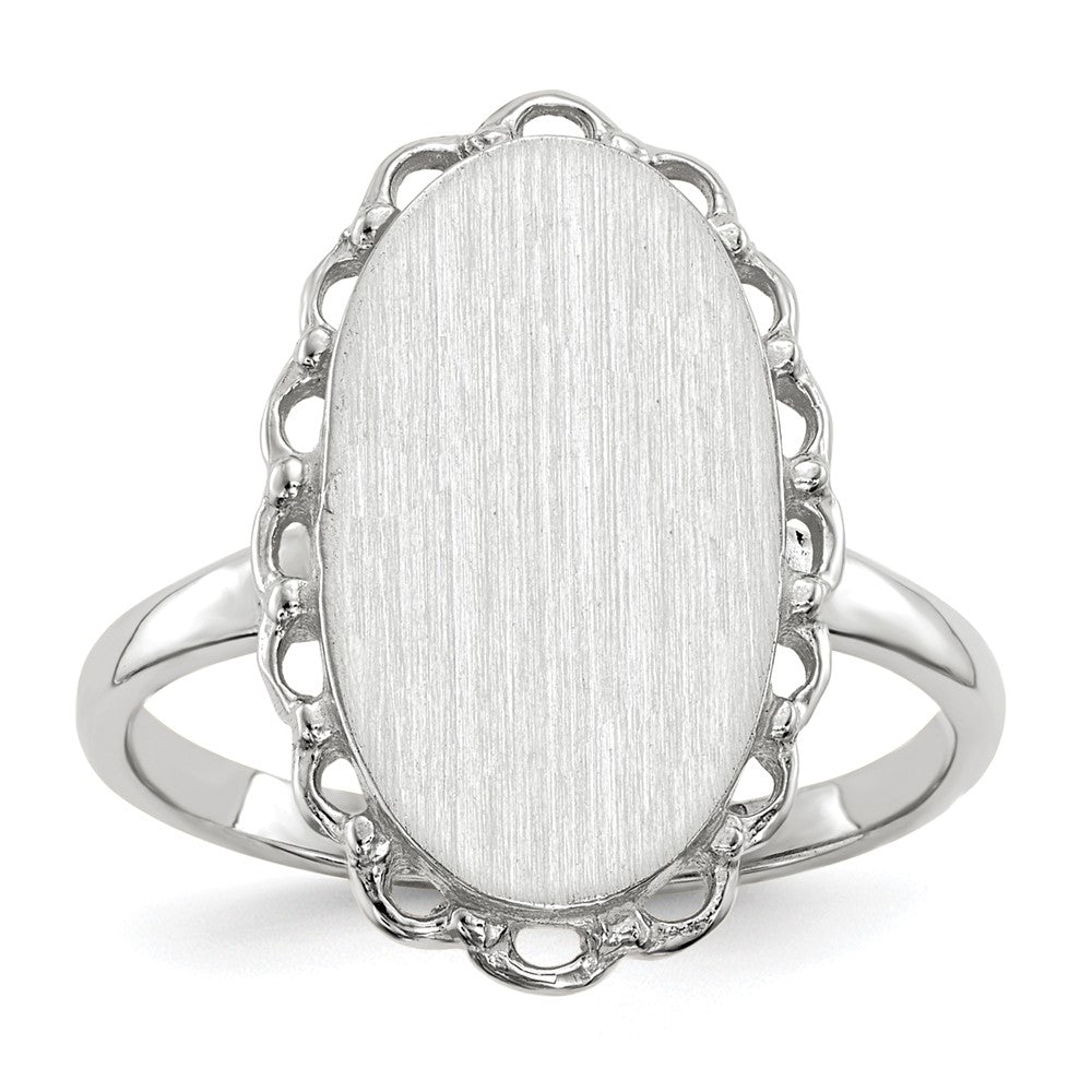 14k White Gold 10.5x14.0mm Oval Open Back Scalloped Edge Signet Ring