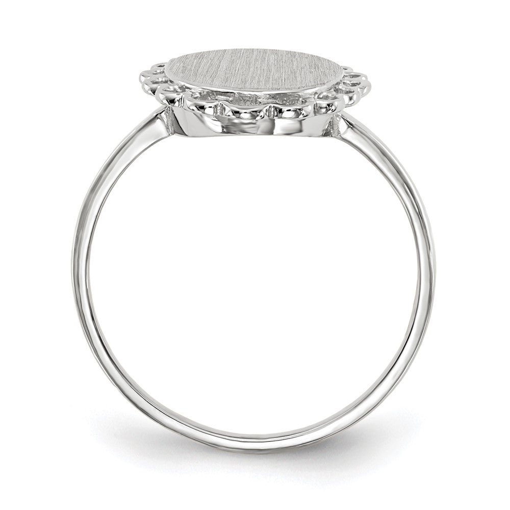14k White Gold 9.0x11.5mm Oval Open Back Scalloped Edge Signet Ring