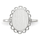 14k White Gold 9.0x11.5mm Oval Open Back Scalloped Edge Signet Ring