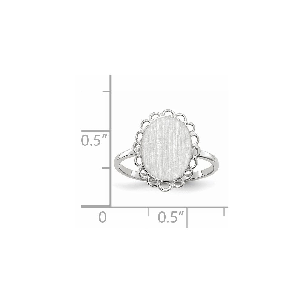 14k White Gold 9.0x11.5mm Oval Open Back Scalloped Edge Signet Ring
