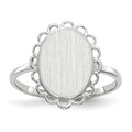 14k White Gold 9.0x11.5mm Oval Open Back Scalloped Edge Signet Ring