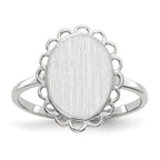14k White Gold 9.0x11.5mm Oval Open Back Scalloped Edge Signet Ring