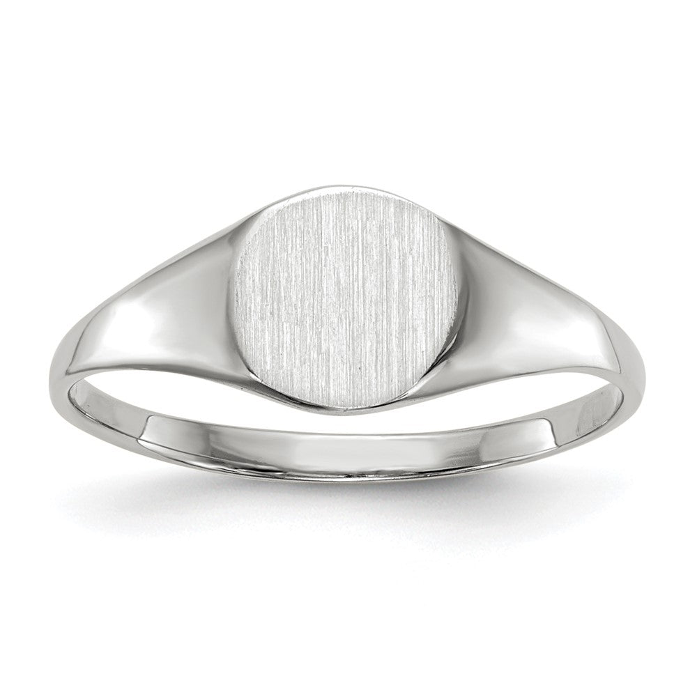 14k White Gold 6.5x7.5mm Round Closed Back Signet Ring