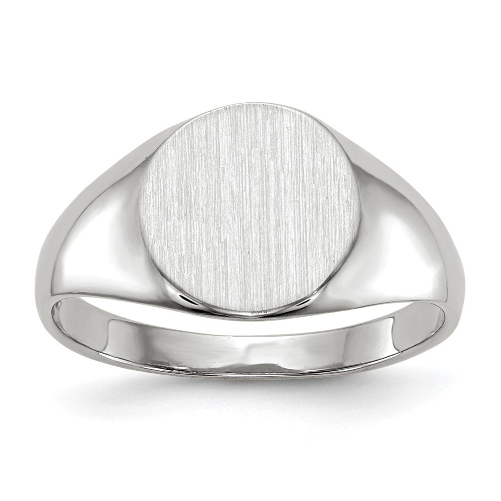 14k White Gold 9.0x9.5mm Round Closed Back Signet Ring