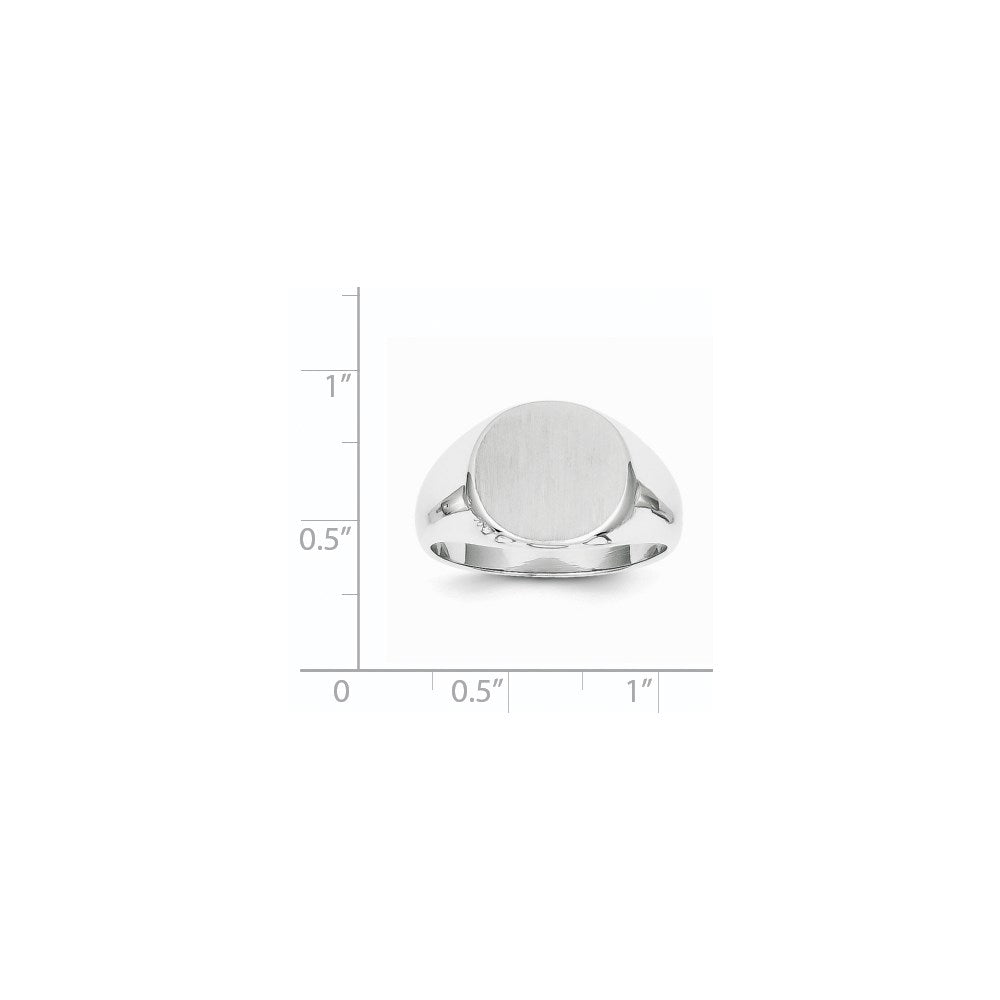 14k White Gold 13.5x12.5mm Round Closed Back Mens Signet Ring
