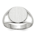 14k White Gold 13.5x12.5mm Round Closed Back Mens Signet Ring
