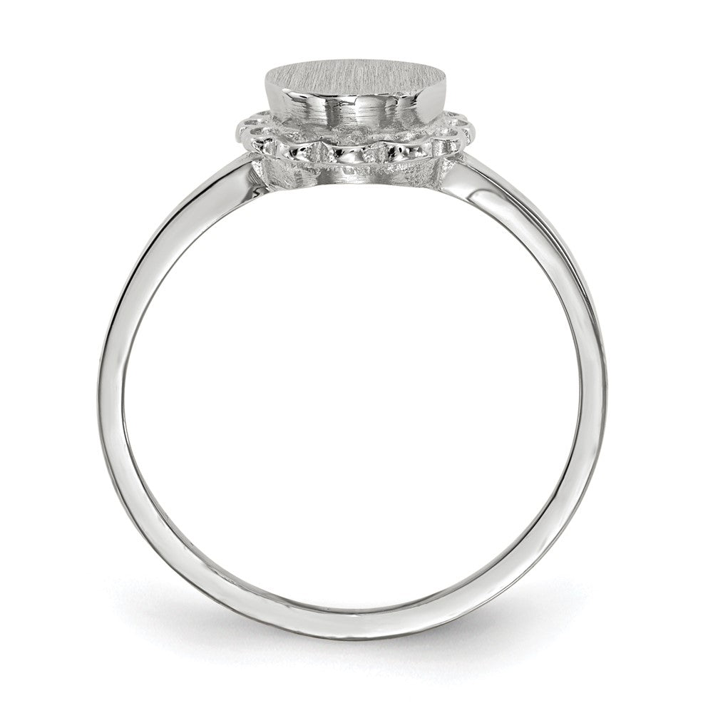 14k White Gold 6.5x7.0mm Oval Open Back Scalloped Edge Signet Ring