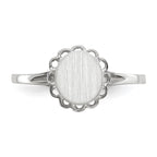 14k White Gold 6.5x7.0mm Oval Open Back Scalloped Edge Signet Ring