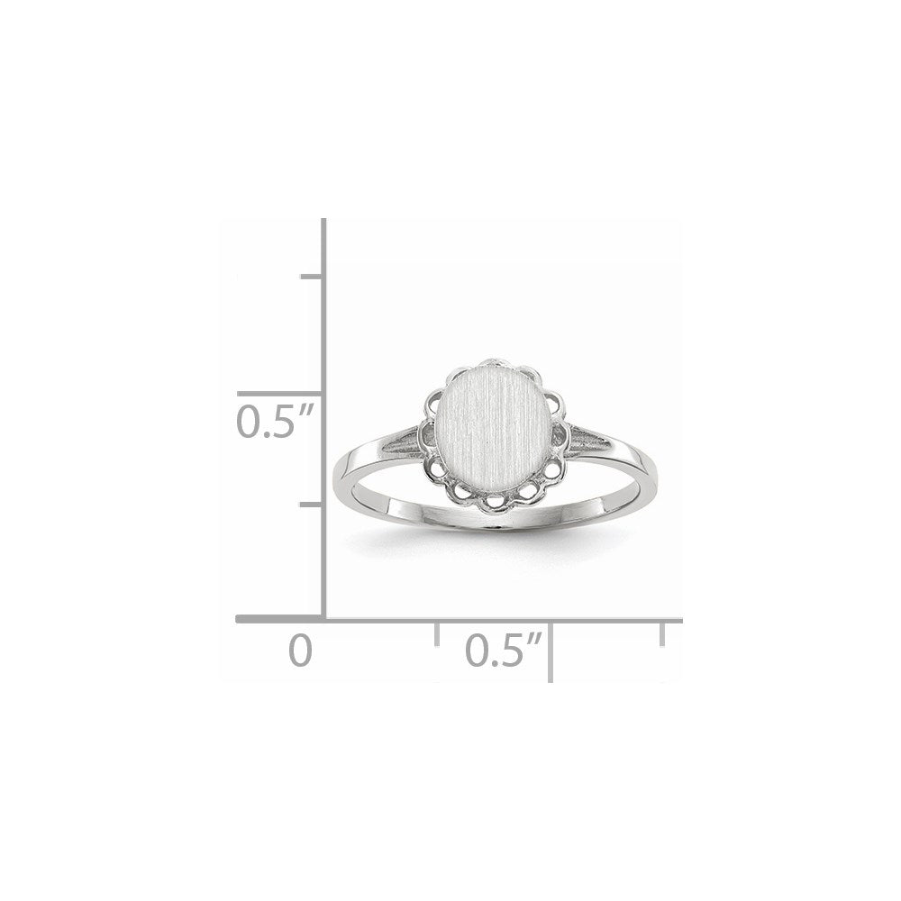 14k White Gold 6.5x7.0mm Oval Open Back Scalloped Edge Signet Ring