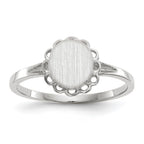 14k White Gold 6.5x7.0mm Oval Open Back Scalloped Edge Signet Ring