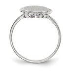 14k White Gold 8.5x9.0mm Oval Open Back Scalloped Edge Signet Ring