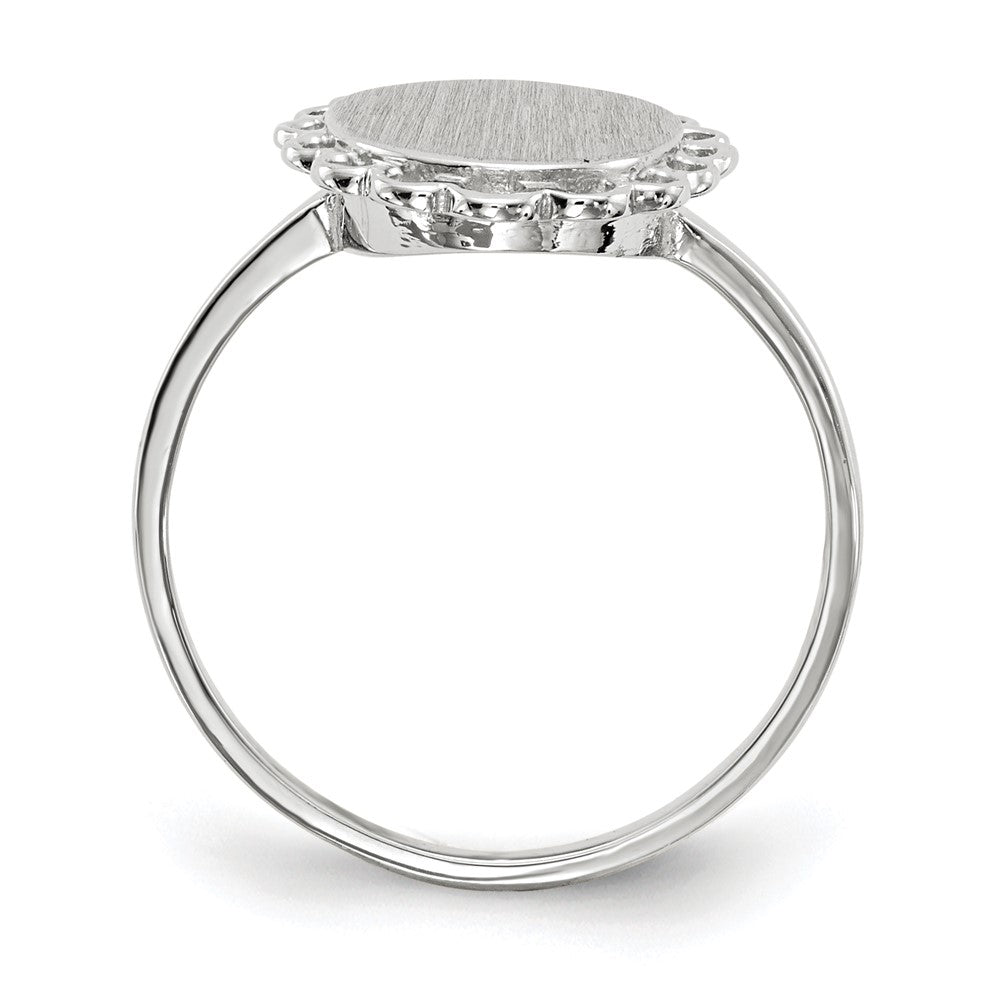14k White Gold 8.5x9.0mm Oval Open Back Scalloped Edge Signet Ring