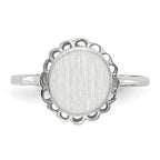 14k White Gold 8.5x9.0mm Oval Open Back Scalloped Edge Signet Ring