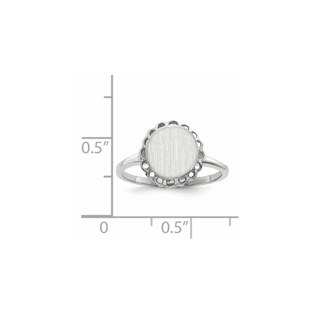 14k White Gold 8.5x9.0mm Oval Open Back Scalloped Edge Signet Ring