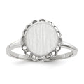 14k White Gold 8.5x9.0mm Oval Open Back Scalloped Edge Signet Ring