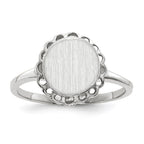 14k White Gold 8.5x9.0mm Oval Open Back Scalloped Edge Signet Ring