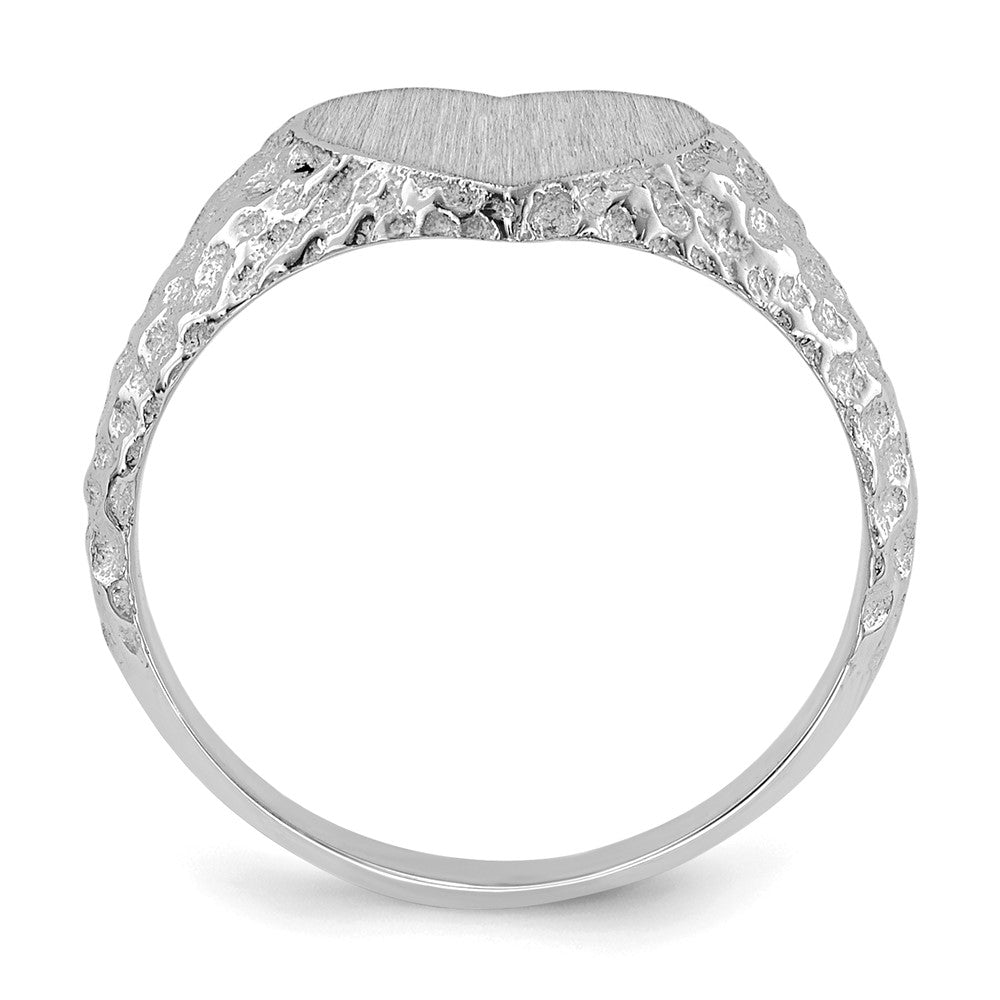 14k White Gold 8.0x9.0mm Heart Open Back Nugget Signet Ring