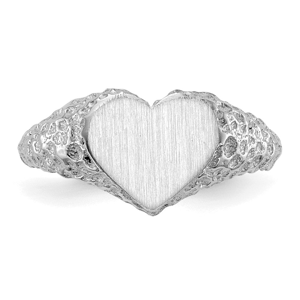14k White Gold 8.0x9.0mm Heart Open Back Nugget Signet Ring