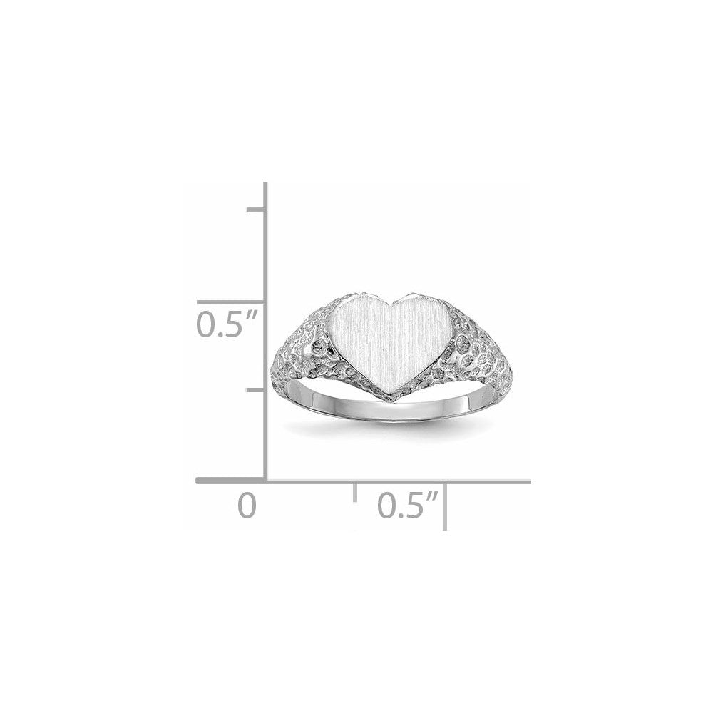 14k White Gold 8.0x9.0mm Heart Open Back Nugget Signet Ring