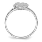 14k White Gold 6.0x6.5mm Heart Open Back Scalloped Edge Signet Ring