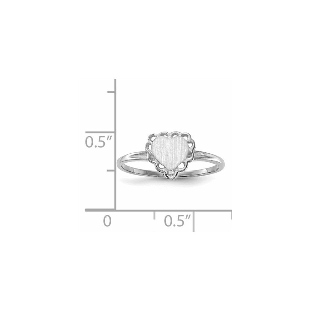 14k White Gold 6.0x6.5mm Heart Open Back Scalloped Edge Signet Ring