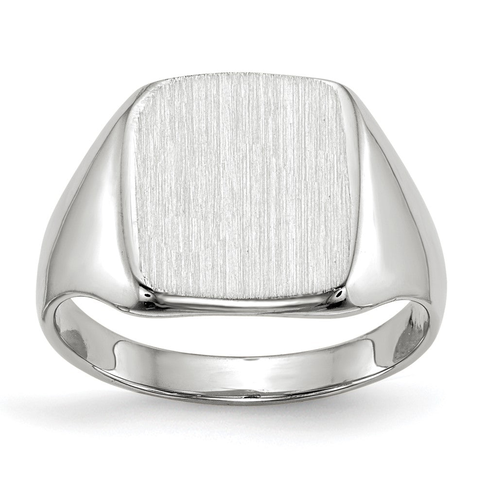 14k White Gold 10.5x11.0mm Cushion Closed Back Signet Ring