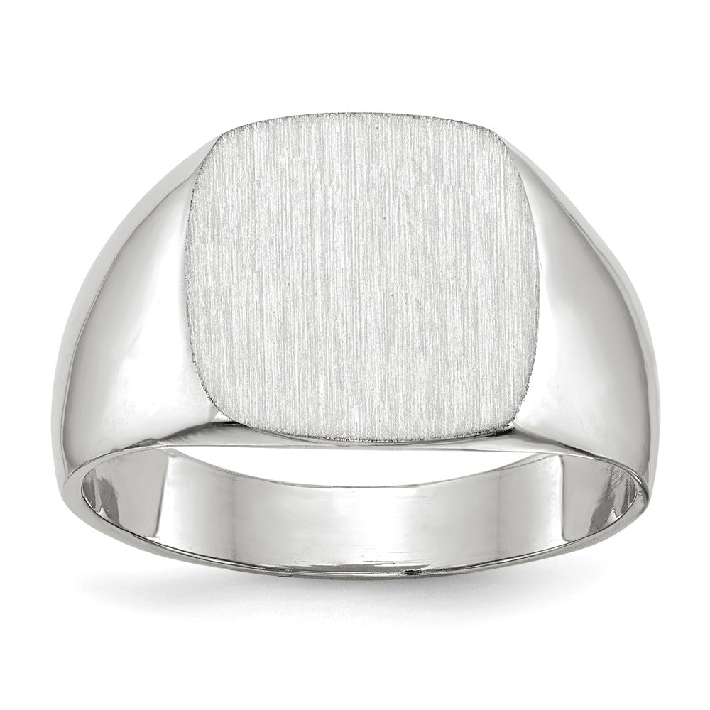 14k White Gold 12.5x12.5mm Cushion Closed Back Signet Ring