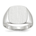 14k White Gold 13.5x14.5mm Cushion Closed Back Mens Signet Ring