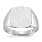 14k White Gold 13.5x14.5mm Cushion Closed Back Mens Signet Ring