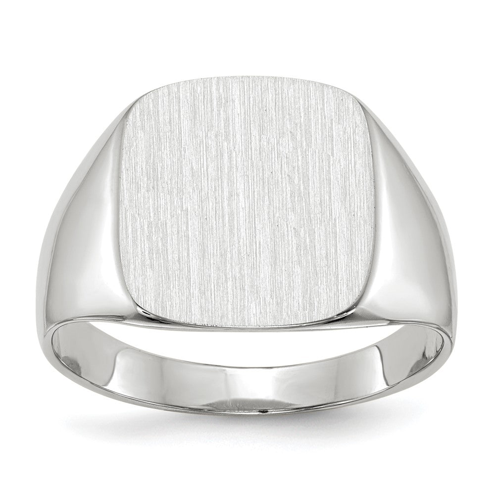 14k White Gold 13.5x14.5mm Cushion Closed Back Mens Signet Ring