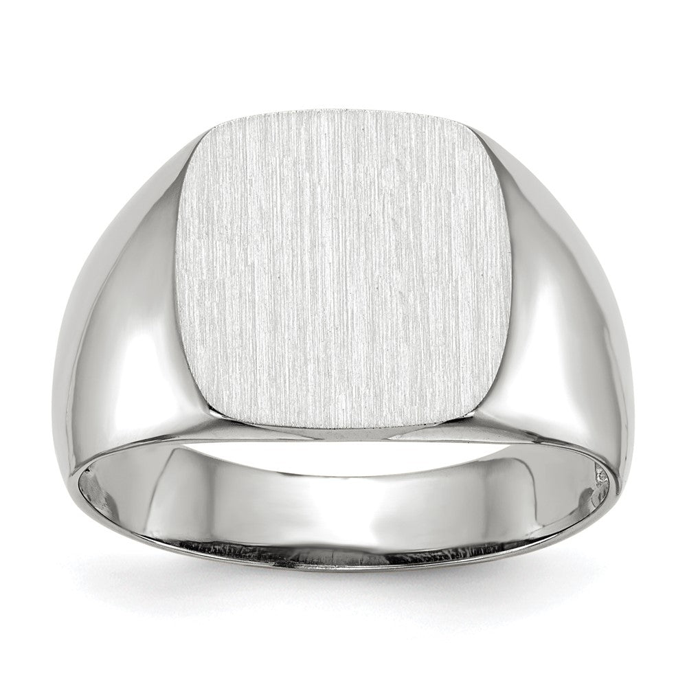 14k White Gold 12.5x12.5mm Cushion Open Back Signet Ring