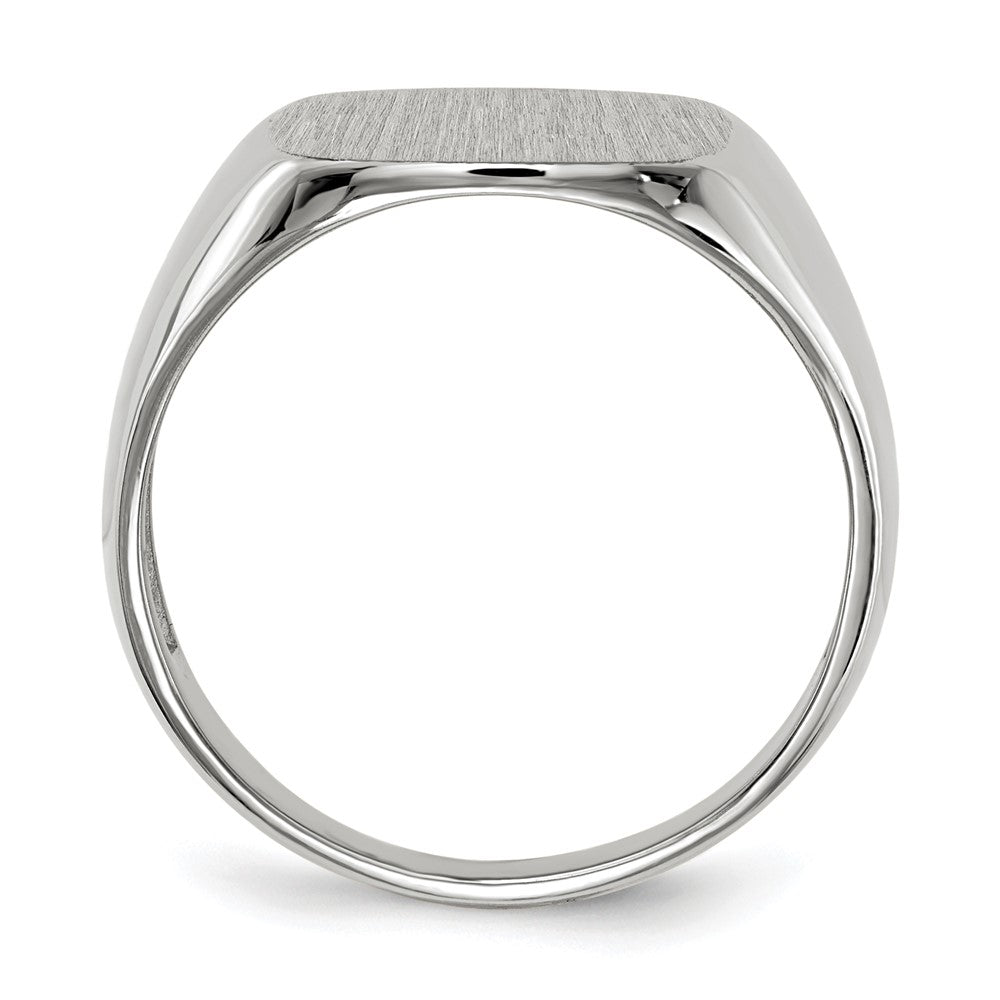 14k White Gold 13.5x14.5mm Cushion Open Back Mens Signet Ring