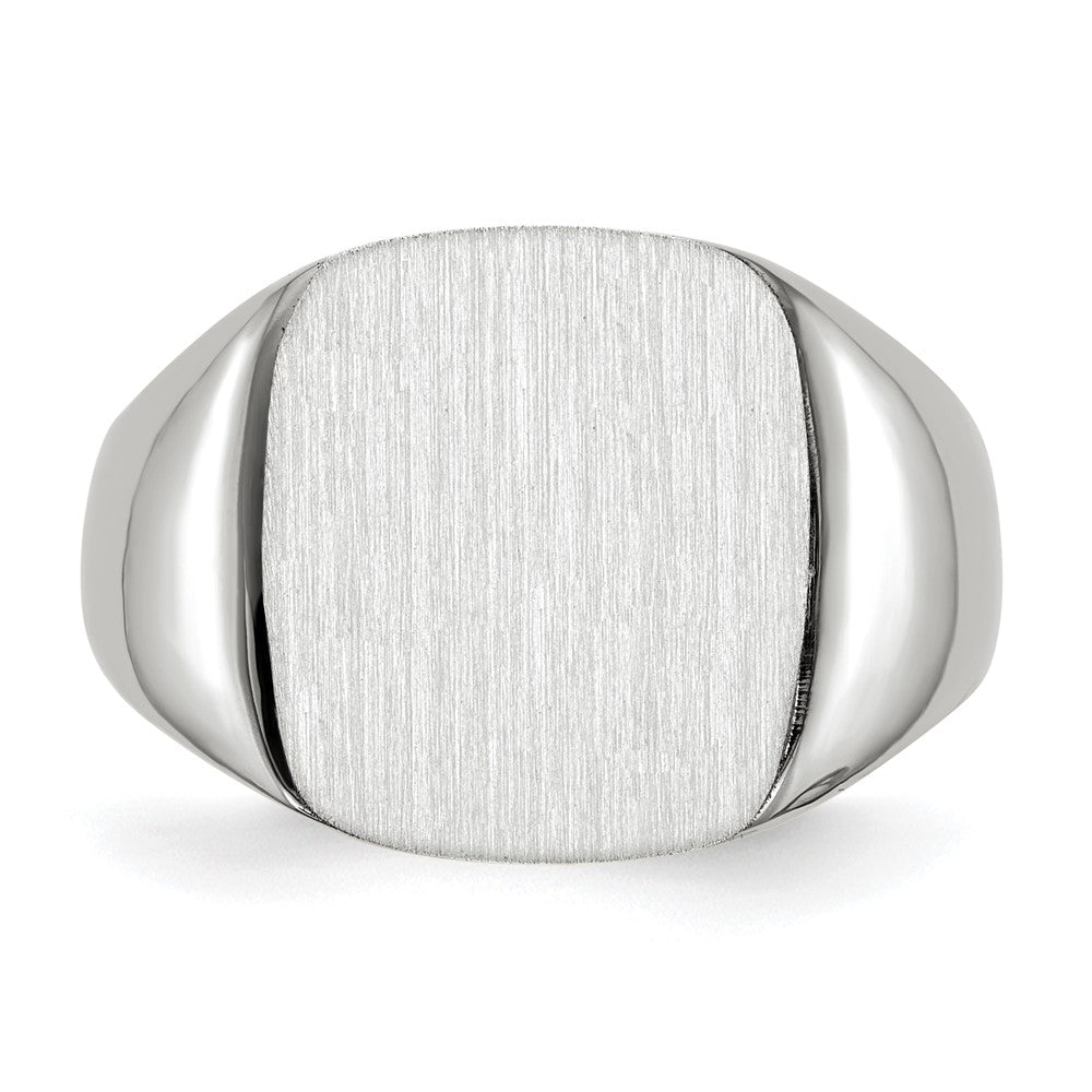 14k White Gold 13.5x14.5mm Cushion Open Back Mens Signet Ring