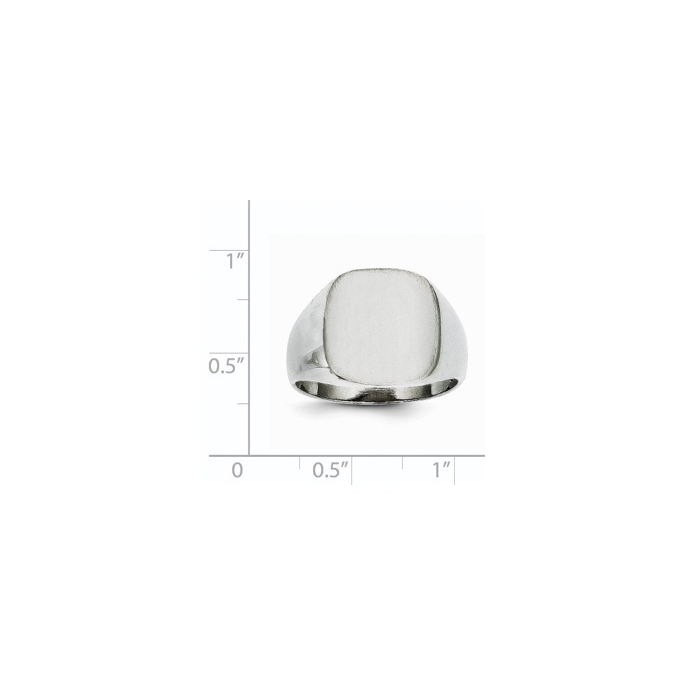 14k White Gold 13.5x14.5mm Cushion Open Back Mens Signet Ring