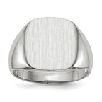 14k White Gold 13.5x14.5mm Cushion Open Back Mens Signet Ring