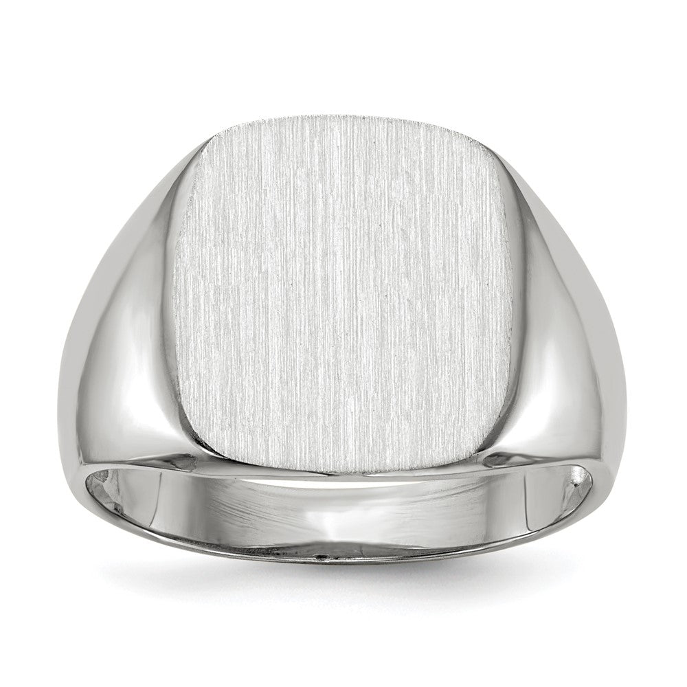 14k White Gold 13.5x14.5mm Cushion Open Back Mens Signet Ring