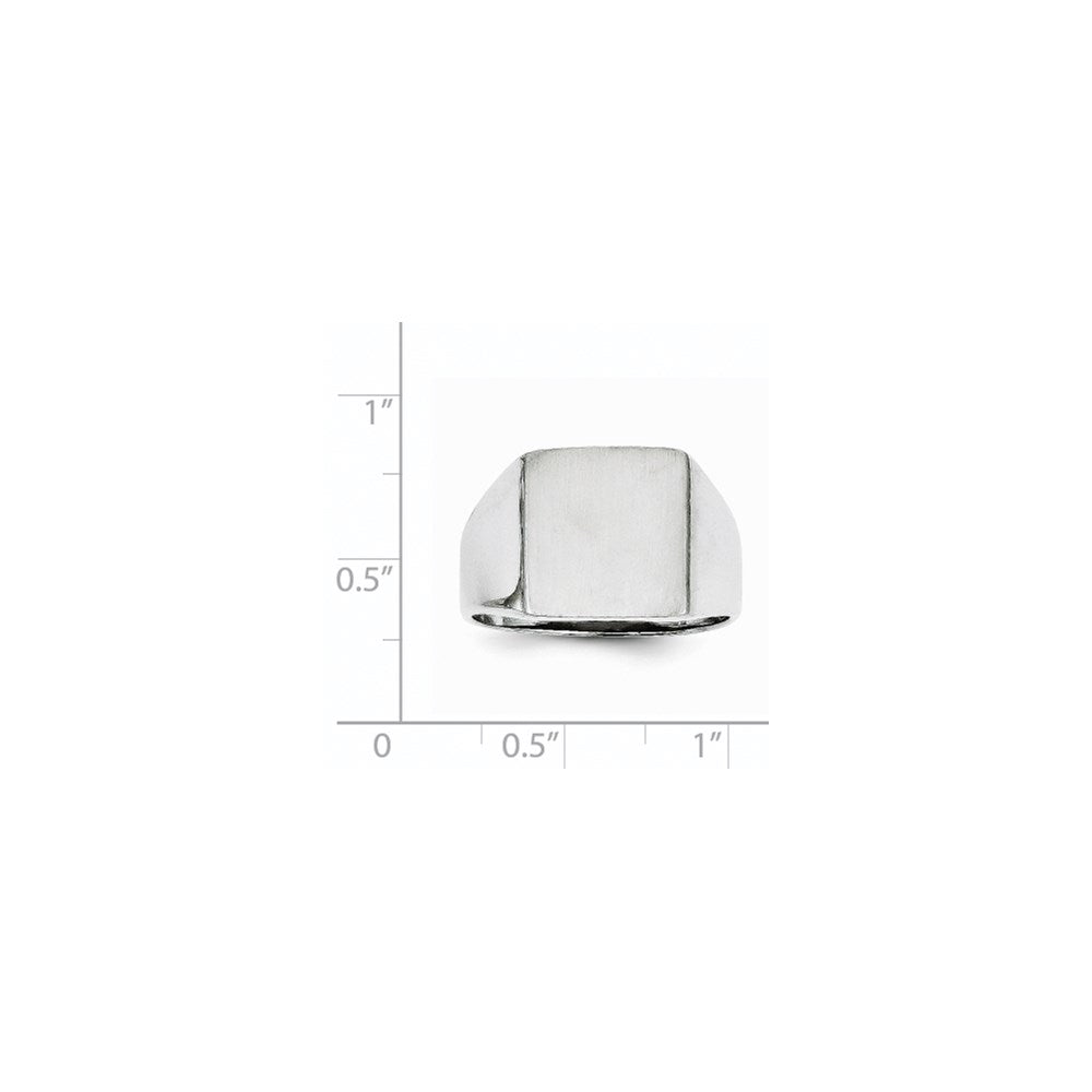 14k White Gold 13.0x13.5mm Square Open Back Satin Mens Signet Ring