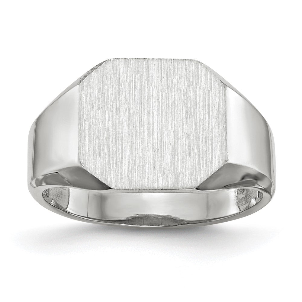 14k White Gold 11.0x10.5mm Octagon Closed Back Mens Signet Ring