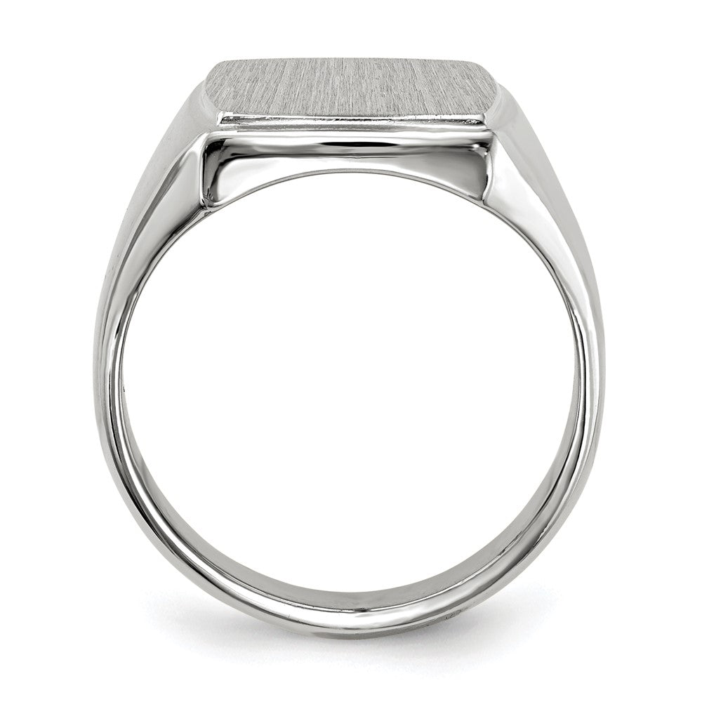 14k White Gold 13.0x15.0mm Rectangle Closed Back Mens Signet Ring